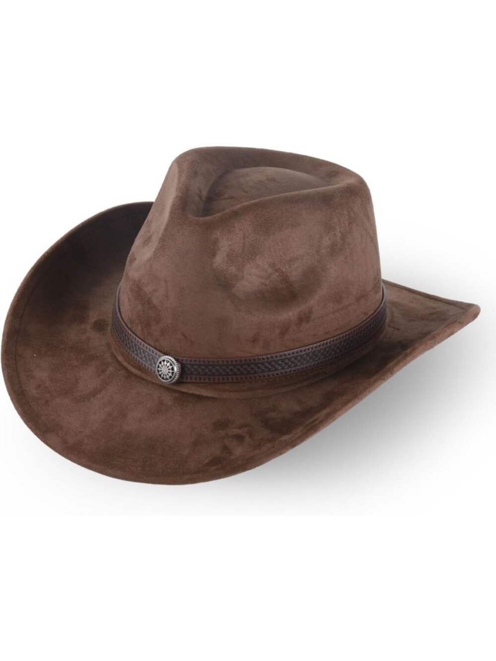 Unisex Brown Denim Leather Wide Brim Vintage Adjustable Headwear Cowboy Hats